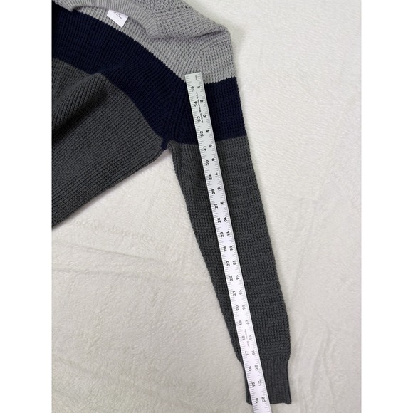 New J Crew Sweater Mens Small Color Block Gray Blue Chunky Knit Winter Preppy - Picture 7 of 10